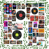 H1vojoxo 48PCS Retro Aesthetic Pictures Wall Collage Kit with Fake Vines, Retro Record Style Wall Print for Teen Room, Retro Photo Collection Dorm Decor, Wall Art Prints with Fake Vines for Bedroom