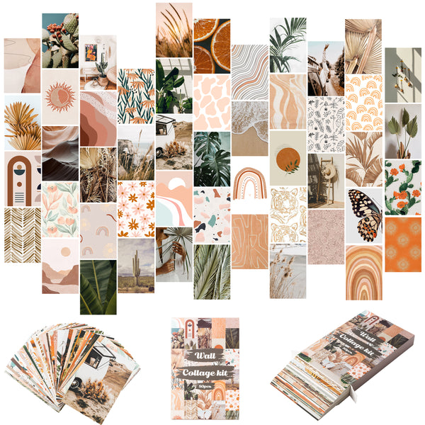 H1vojoxo 50PCS Boho Room Decor Aesthetic Poster Wall Collage Kit, Boho Style Wall Print for Teen Room, Boho Style Photo Collection Dorm Decor for Boys and Girls, Trendy Wall Print Kit 4*6 Inch