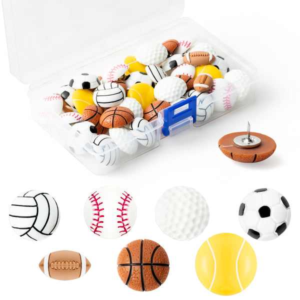 H1vojoxo 40PCS Creative Sport Ball Push Pins for Cork Board, Mini Decorative Resin Ball Push Pins, Football Thumb Packs for Bulletin Board, Rugby Thumb Tacks, Decorative Cute Push Pins for Wall Map