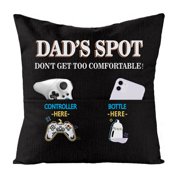 H1vojoxo 1PCS Dad’s Spot Black Throw Pillow Case, Father's Day Pillow Cover with 2 Pockets, Father's Day, Birthday, Thanksgiving Gift for Daddy Papa, Father's Day Linen Square Pillow Case for Sofa Bed