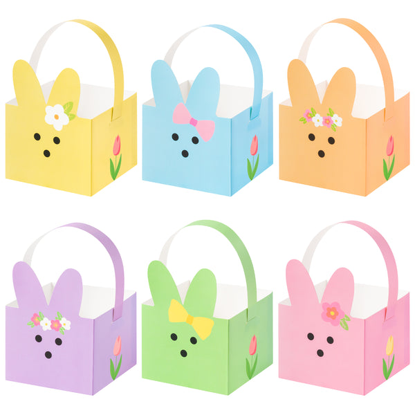 H1vojoxo 24PCS Easter Treat Boxes for Kids, Easter Candy Boxes with Handle, Easter Bunny Rabbit Cardboard Boxes, Goody Cookies Containers for Easter, Easter Boxes for School Classroom Party Favor