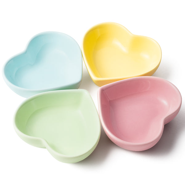H1vojoxo 4PCS Heart Ring Dishes Display, Danish Pastel Ring Dish for Room Decoration, Heart Shaped Jewelry Tray for Women, Earring Necklace Dish Holder for Girls, Ceramic Trinket Dish for Couple Gift
