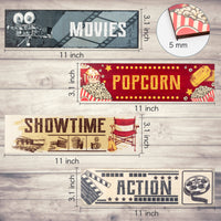 H1vojoxo 4PCS Wooden Movie Theater Decor, Home Movie Theater Decoration, Cinema Themed Wooden Sign for Wall Decor, Vintage Movie Theater Sign for Wall Art, 11*3 INCH Cinema Wooden Sign with 2 Hooks