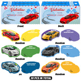 H1vojoxo 40PCS Valentine's Day Boxes for Kids and Mailbox for Classroom Exchange, Valentines Racing Cars Cards for Boys Girls, Valentines Gift Cards for Party Favor (1 Mailbox and 39 Greeting Cards) 