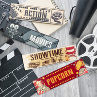 H1vojoxo 4PCS Wooden Movie Theater Decor, Home Movie Theater Decoration, Cinema Themed Wooden Sign for Wall Decor, Vintage Movie Theater Sign for Wall Art, 11*3 INCH Cinema Wooden Sign with 2 Hooks