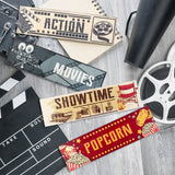 H1vojoxo 4PCS Wooden Movie Theater Decor, Home Movie Theater Decoration, Cinema Themed Wooden Sign for Wall Decor, Vintage Movie Theater Sign for Wall Art, 11*3 INCH Cinema Wooden Sign with 2 Hooks