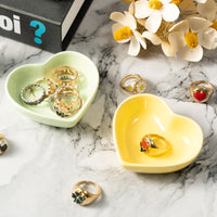 H1vojoxo 4PCS Heart Ring Dishes Display, Danish Pastel Ring Dish for Room Decoration, Heart Shaped Jewelry Tray for Women, Earring Necklace Dish Holder for Girls, Ceramic Trinket Dish for Couple Gift