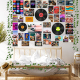 H1vojoxo 48PCS Retro Aesthetic Pictures Wall Collage Kit with Fake Vines, Retro Record Style Wall Print for Teen Room, Retro Photo Collection Dorm Decor, Wall Art Prints with Fake Vines for Bedroom