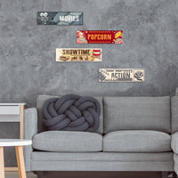 H1vojoxo 4PCS Wooden Movie Theater Decor, Home Movie Theater Decoration, Cinema Themed Wooden Sign for Wall Decor, Vintage Movie Theater Sign for Wall Art, 11*3 INCH Cinema Wooden Sign with 2 Hooks