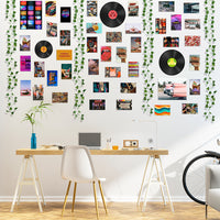 H1vojoxo 48PCS Retro Aesthetic Pictures Wall Collage Kit with Fake Vines, Retro Record Style Wall Print for Teen Room, Retro Photo Collection Dorm Decor, Wall Art Prints with Fake Vines for Bedroom