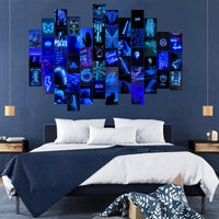 H1vojoxo 50PCS Blue Neon Room Decor Aesthetic Poster Wall Collage Kit, Blue Neon Style Wall Print for Teen Room, Blue Neon Style Photo Collection Dorm Decor for Teens, Trendy Wall Print Kit 4*6 Inch