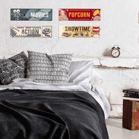 H1vojoxo 4PCS Wooden Movie Theater Decor, Home Movie Theater Decoration, Cinema Themed Wooden Sign for Wall Decor, Vintage Movie Theater Sign for Wall Art, 11*3 INCH Cinema Wooden Sign with 2 Hooks
