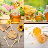 H1vojoxo 10PCS Honey Dipper with Faux Honey, Wooden Honey Dipper Stick with Mini Bee, Honey Bee Decor for Kitchen Display, Mini Honeycomb Stick for Party Decor, Honey Comb Wand for Home Decor