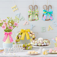 H1vojoxo 4PCS Easter Spring Pastel Wired Ribbon Rolls, Easter Bunny Wired Edge Ribbons, Decorative Wrapping Ribbons for Gift, Easter Colorful DIY Craft Ribbons, Easter Fabric Ribbon Decor, 24 Yards